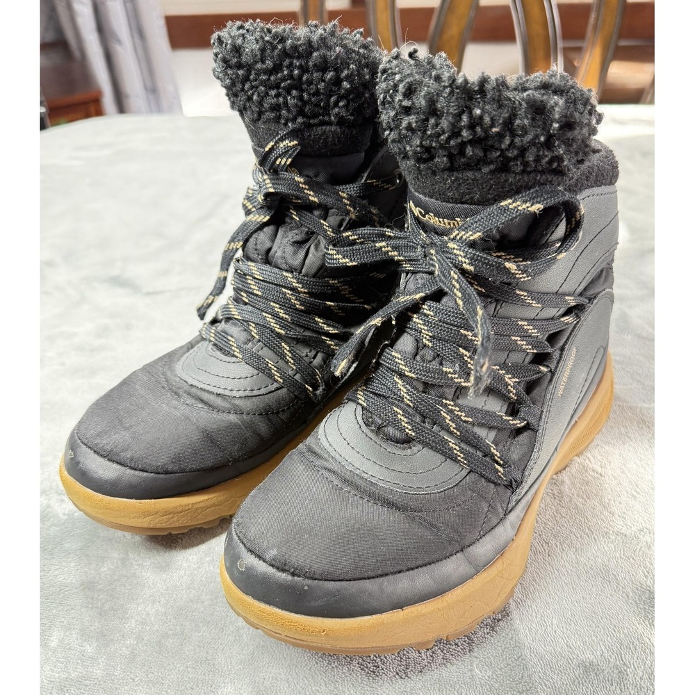 Columbia Boots Womens Size 6 Black Waterproof Winter Snow Faux Fur Ankle Lace Up
